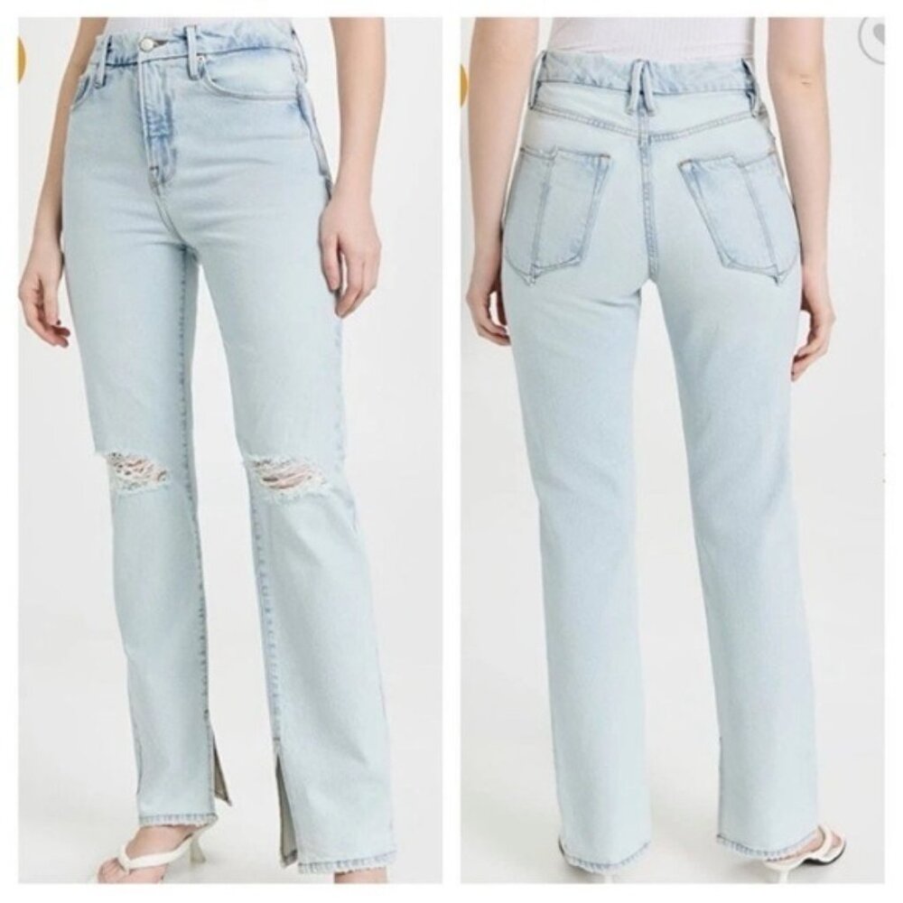 Good American Good Boy High Rise Distressed Jeans in Light Wash